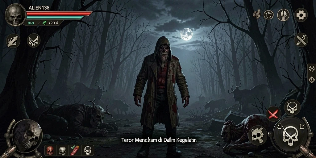 Gameplay mencekam ALIEN138 dengan suasana gelap dan misterius.