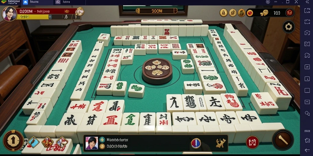 Gameplay seru D200M Mahjong dengan ubin berwarna-warni.