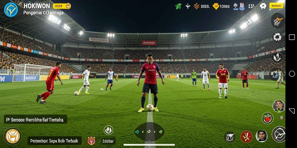 Screenshot gameplay HOKIWON dengan aksi sepak bola yang seru.