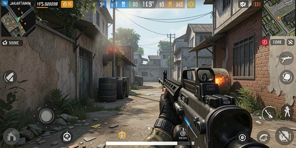 Gameplay JAKARTAWIN yang penuh aksi dan tantangan FPS.