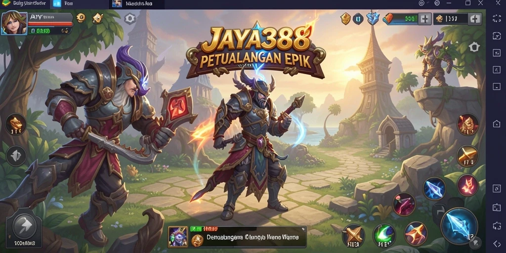 Screenshot utama JAYA388 menampilkan pertempuran epik di dunia RPG.