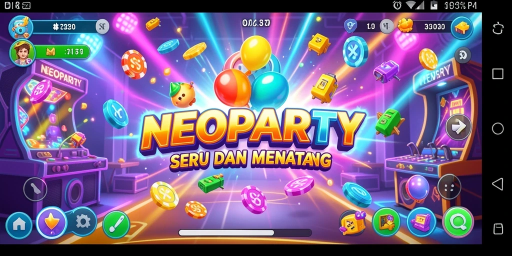 Tampilan gameplay seru NEOPARTY yang penuh warna.
