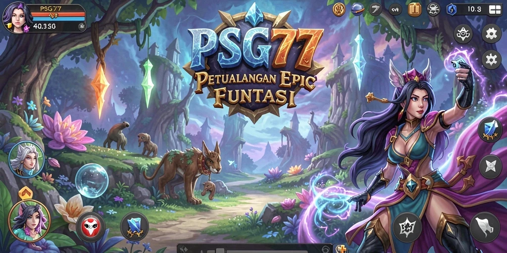 Tangkapan layar gameplay PSG77 yang menunjukkan pertempuran epik di dunia fantasi.