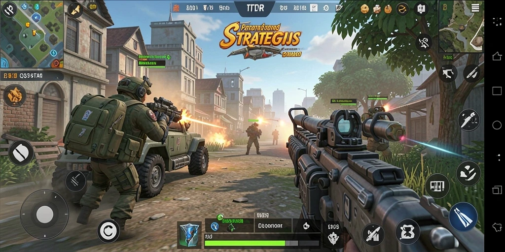 Tampilan gameplay QQSTAR yang intens dalam pertempuran TPS.